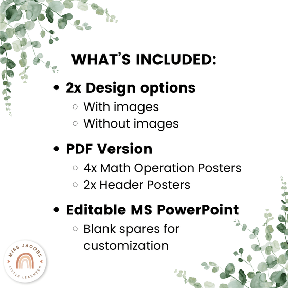 Math Operations Posters - Modern Botanical Decor - Miss Jacobs Little Learners