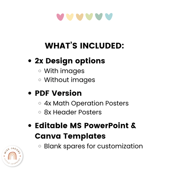 Math Operations Posters - Pastel Theme - Miss Jacobs Little Learners