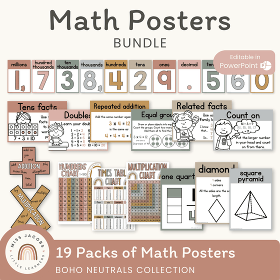 Math Posters Bundle - Boho Neutrals Theme - Miss Jacobs Little Learners