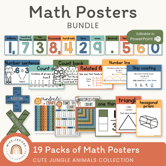 Math Posters Bundle - Cute Jungle Animals - Miss Jacobs Little Learners