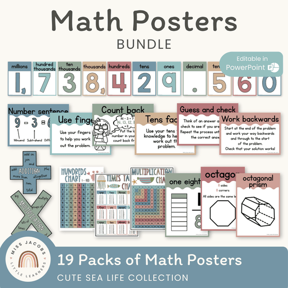 Math Posters Bundle - Cute Sea Life Theme - Miss Jacobs Little Learners