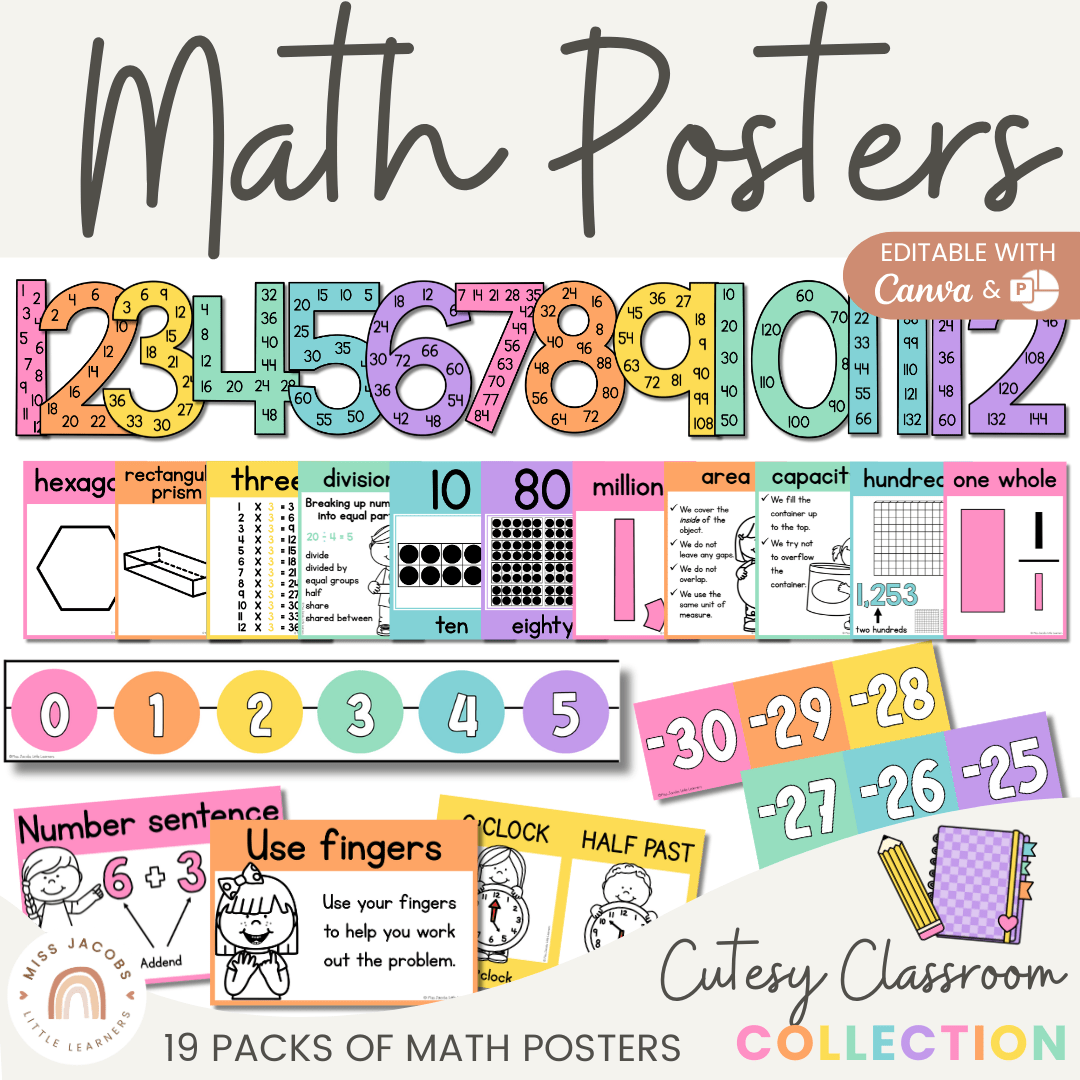 Cutesy Classroom Math Posters Decor - Miss Jacobs Little Learners