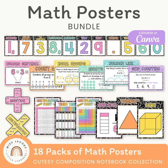 Math Posters Bundle - Cutesy Composition Notebook Theme