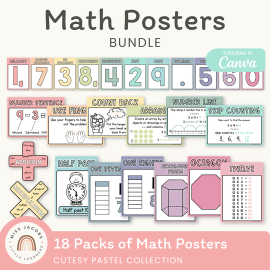 Math Posters Bundle - Cutesy Pastel Classroom Decor