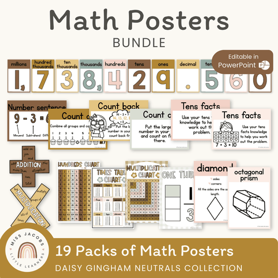 Math Posters Bundle - Daisy Gingham Neutrals - Miss Jacobs Little Learners