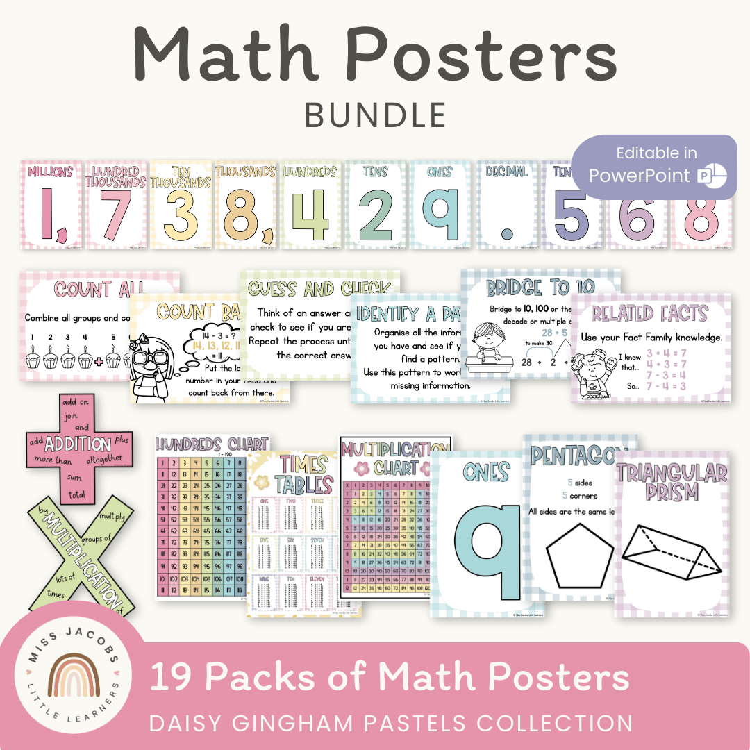 Daisy Gingham Pastels Math Posters Decor - Miss Jacobs – Miss Jacobs ...