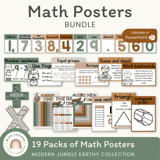 Math Posters Bundle - Modern Jungle Earthy Theme - Miss Jacobs Little Learners