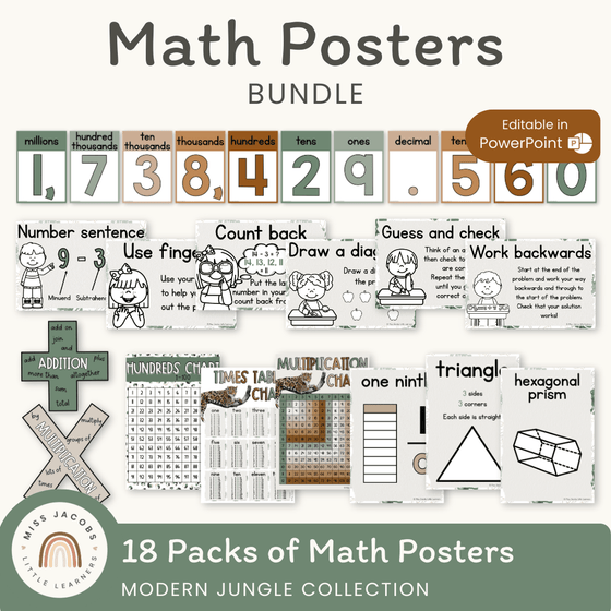 Math Posters Bundle - Modern Jungle Theme - Miss Jacobs Little Learners