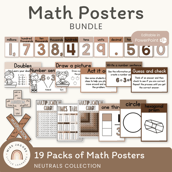 Math Posters Bundle - Neutrals Theme - Miss Jacobs Little Learners