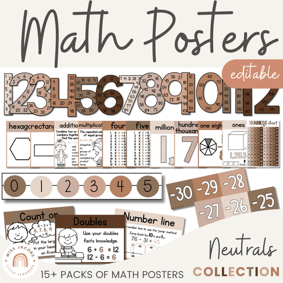 Math Posters Bundle | Ombre Neutrals Classroom Decor - Miss Jacobs Little Learners