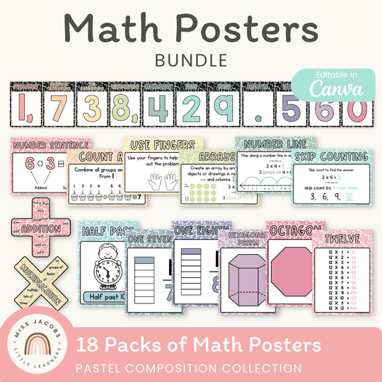 Math Posters Bundle - Pastel Composition Notebook Classroom Decor