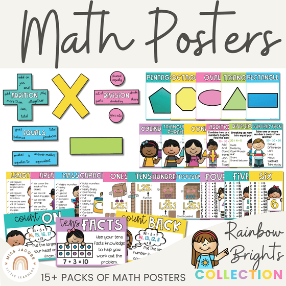 Math Posters | Rainbow Decor | BUNDLE - Miss Jacobs Little Learners