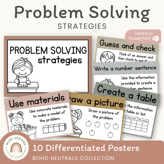 Math Problem Solving Strategies Posters - Boho Neutrals Theme