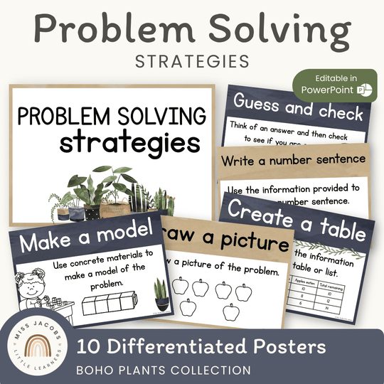 Math Problem Solving Strategies Posters - Boho Plants Decor
