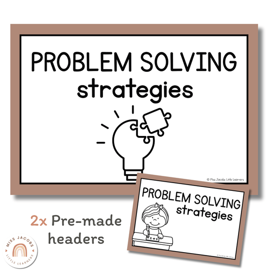 Math Problem Solving Strategies Posters | Boho Rainbow Neutrals Decor | CUBES - Miss Jacobs Little Learners