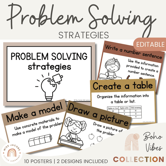 Math Problem Solving Strategies Posters | Boho Vibes Classroom Decor | CUBES