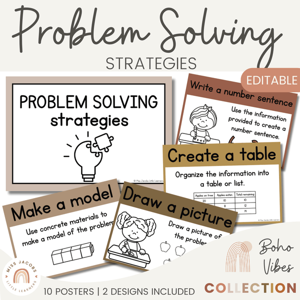 Math Problem Solving Strategies Posters | Boho Vibes for Cubes Math Strategy Free Printable