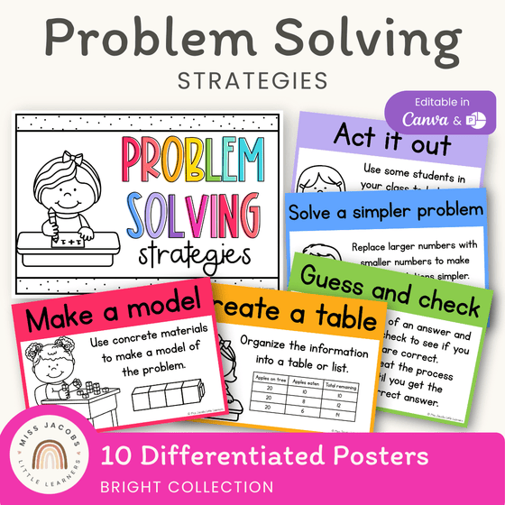 Math Problem Solving Strategies Posters - Bright Theme - Miss Jacobs ...
