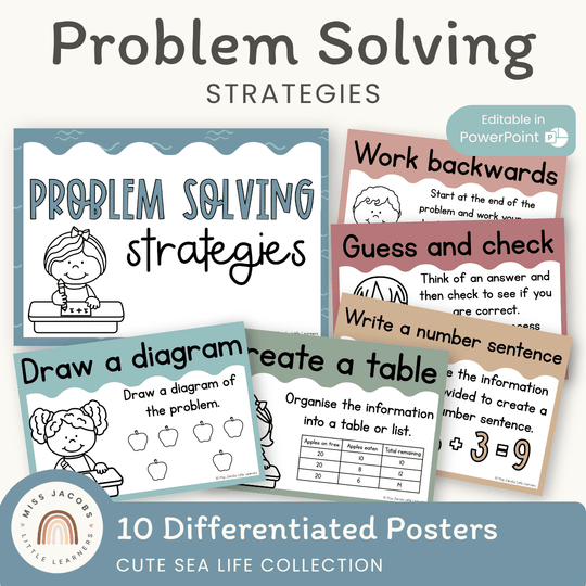 Math Problem Solving Strategies Posters - Cute Sea Life Decor