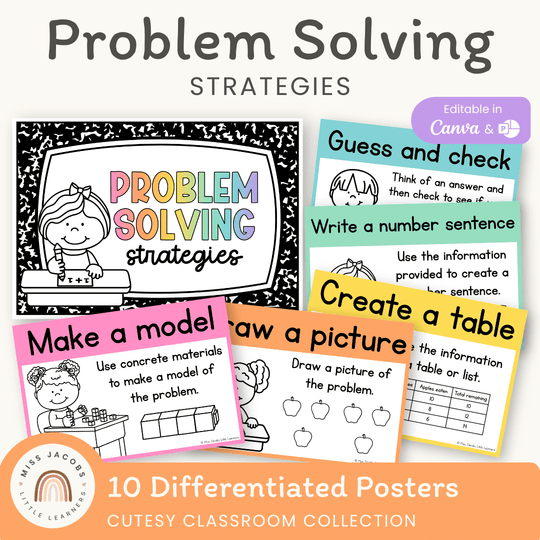 Math Problem Solving Strategies Posters - Cutesy Classroom