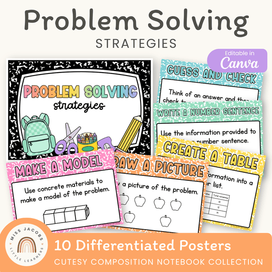 Math Problem Solving Strategies Posters - Cutesy Composition Notebook Math Decor