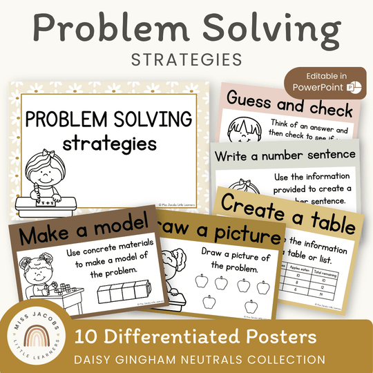 Math Problem Solving Strategies Posters - Daisy Gingham Neutrals