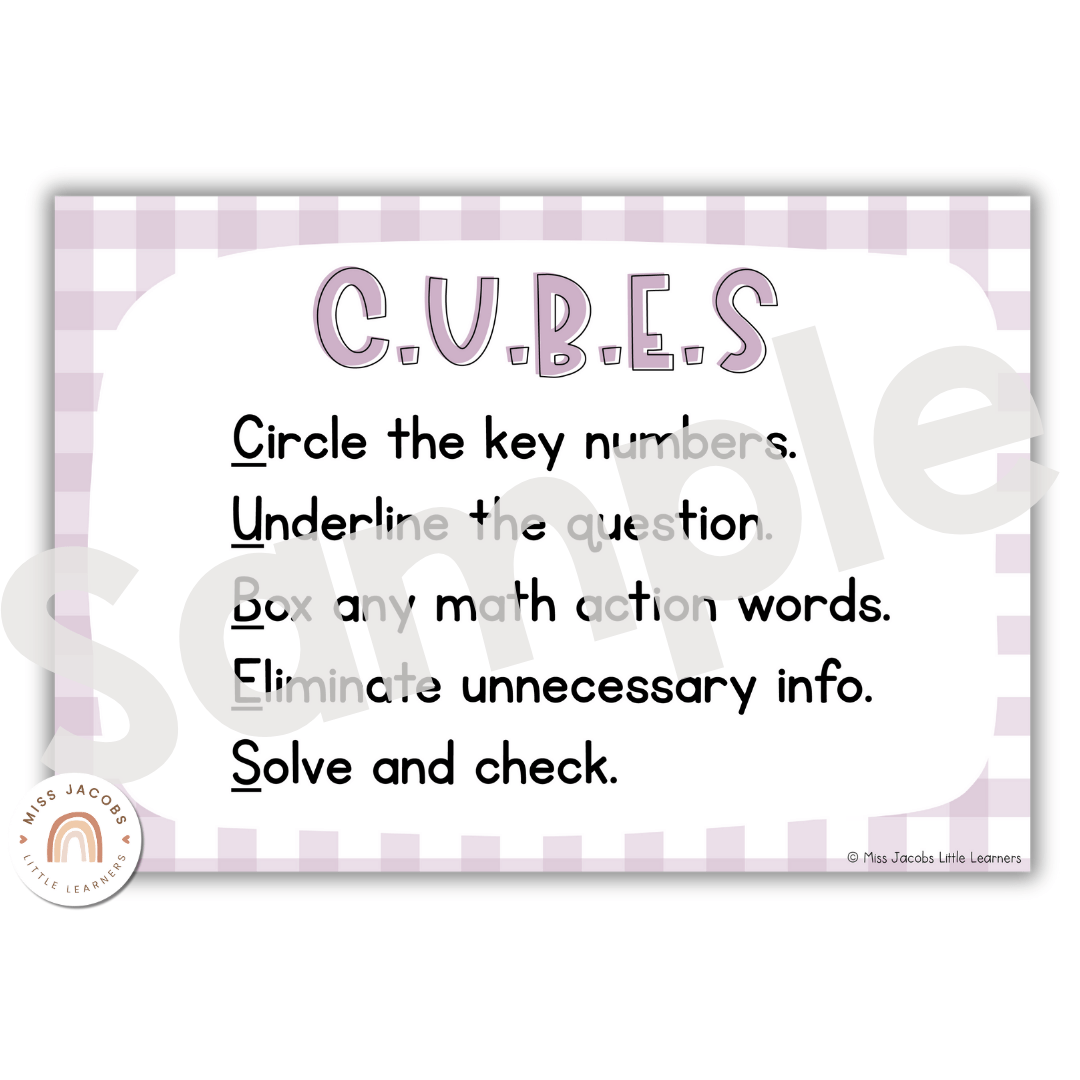 Math Problem Solving Strategies Posters | Daisy Gingham Pastels