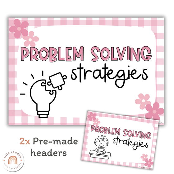 Math Problem Solving Strategies Posters | Daisy Gingham Pastels Decor | CUBES - Miss Jacobs Little Learners