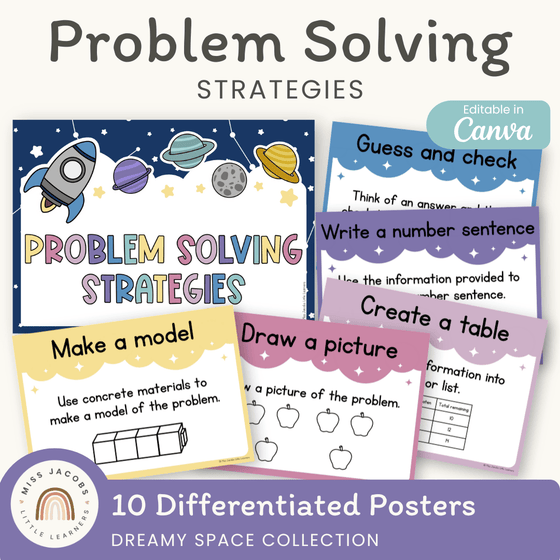 Math Problem Solving Strategies Posters - Dreamy Space Theme - Miss Jacobs Little Learners