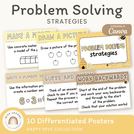 Math Problem Solving Strategies Posters - Happy Hive Math Decor