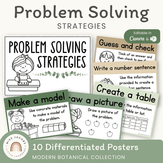Math Problem Solving Strategies Posters - Modern Botanical