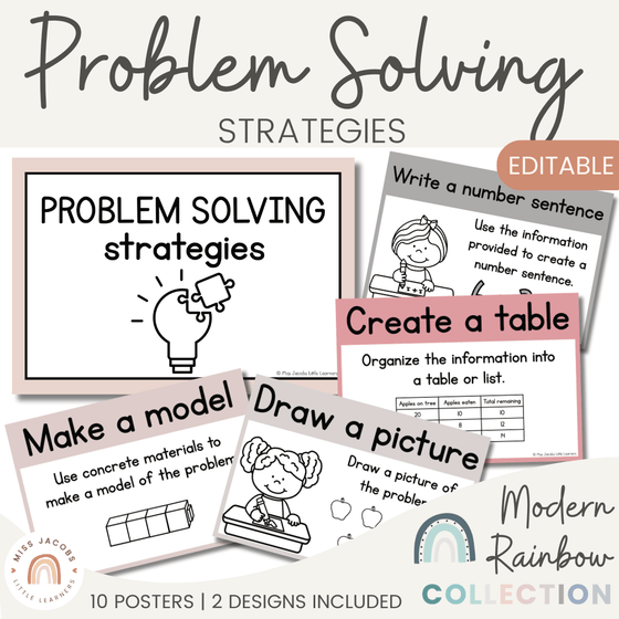 Math Problem Solving Strategies Posters | Modern Calm Colors Decor | CUBES - Miss Jacobs Little Learners