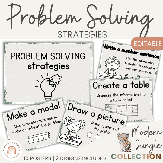 Math Problem Solving Strategies Posters - Modern Jungle Decor