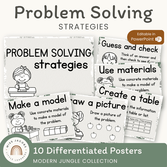 Math Problem Solving Strategies Posters - Modern Jungle Decor