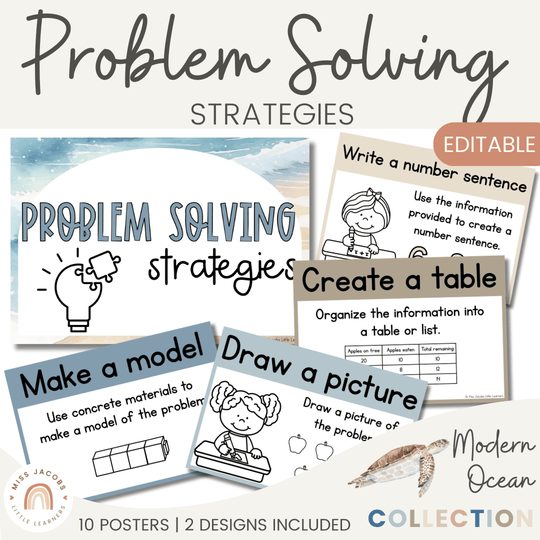 Math Problem Solving Strategies Posters - Modern Ocean Theme