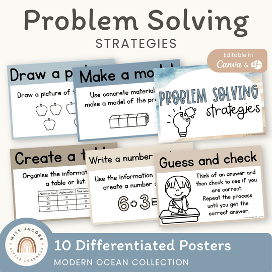 Math Problem Solving Strategies Posters - Modern Ocean Theme