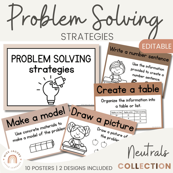 Math Problem Solving Strategies Posters | Ombre Neutrals Classroom Decor | CUBES - Miss Jacobs Little Learners