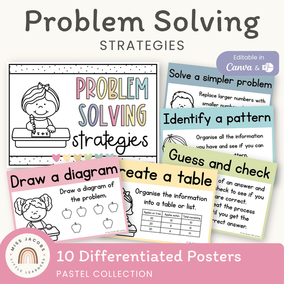 Math Problem Solving Strategies Posters - Pastel Theme - Miss Jacobs Little Learners