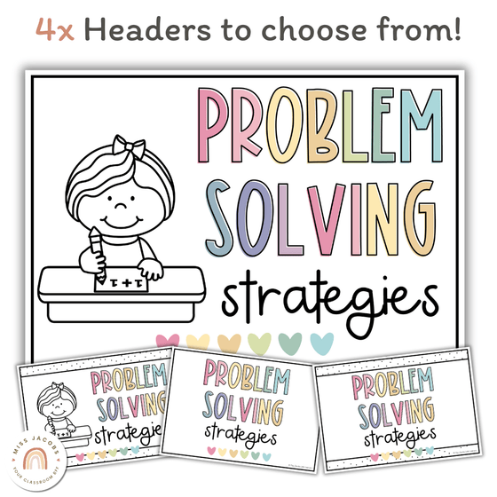 Math Problem Solving Strategies Posters | Pastels Classroom Decor | CUBES - Miss Jacobs Little Learners