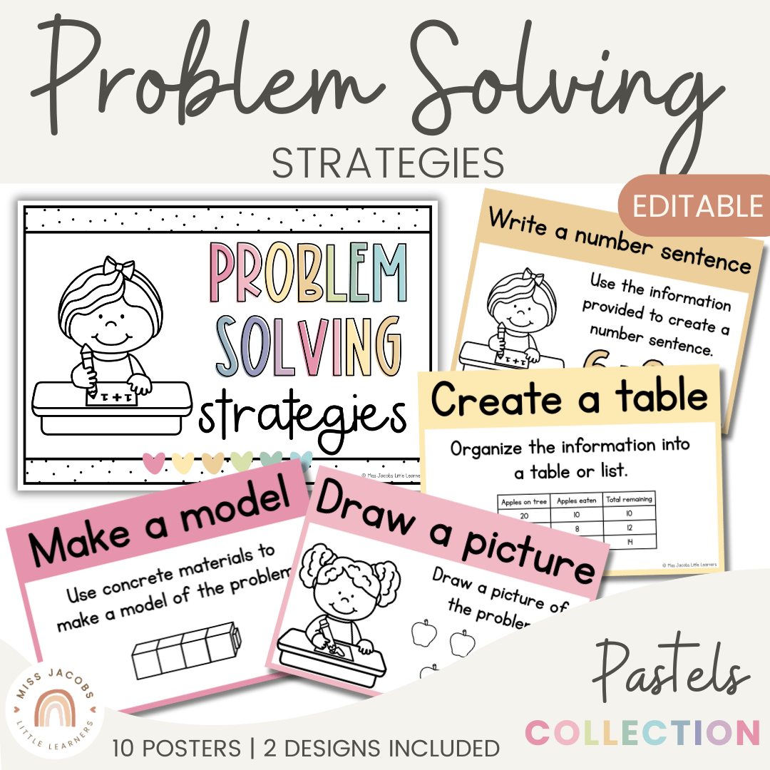 Math Problem Solving Strategies Posters Pastel Theme MJLL