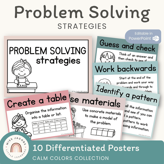 Math Problem Solving Strategies Posters - Calm Colors Math Decor