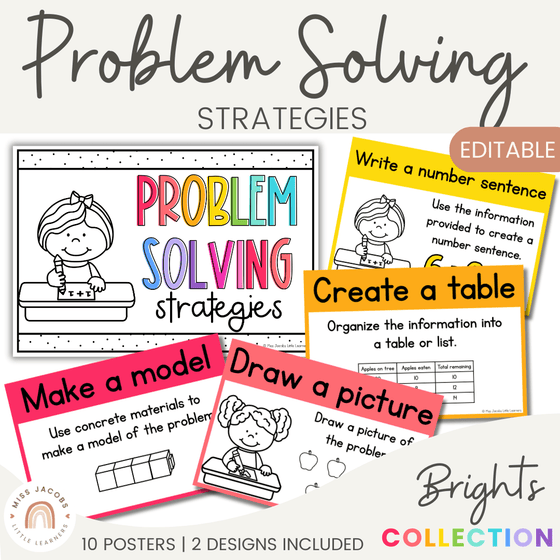 Math Problem Solving Strategies Posters | Spotty Brights Decor | CUBES - Miss Jacobs Little Learners