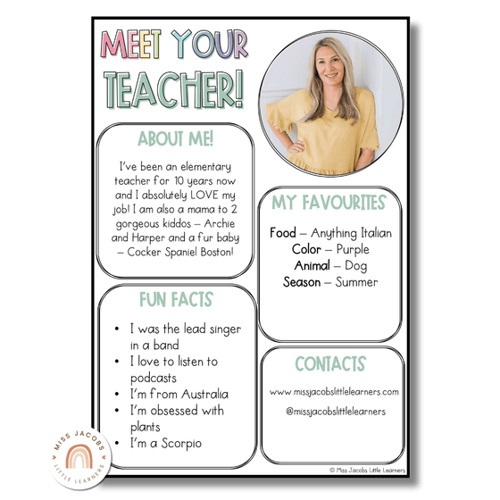 Meet the Teacher Template - Pastels - Miss Jacobs Little Learners