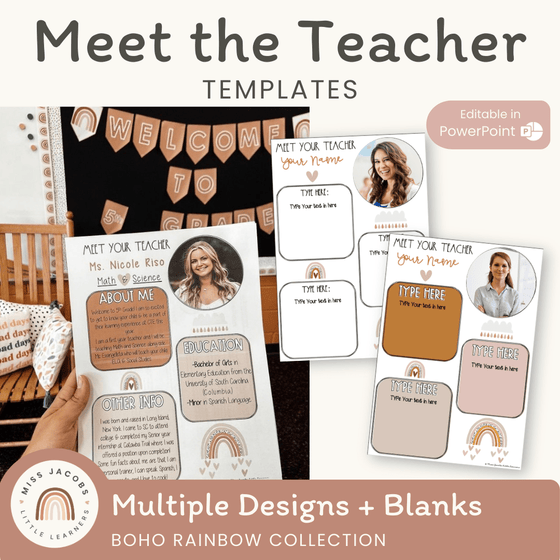 Meet the Teacher Templates - Boho Rainbow Neutrals Decor - Miss Jacobs Little Learners