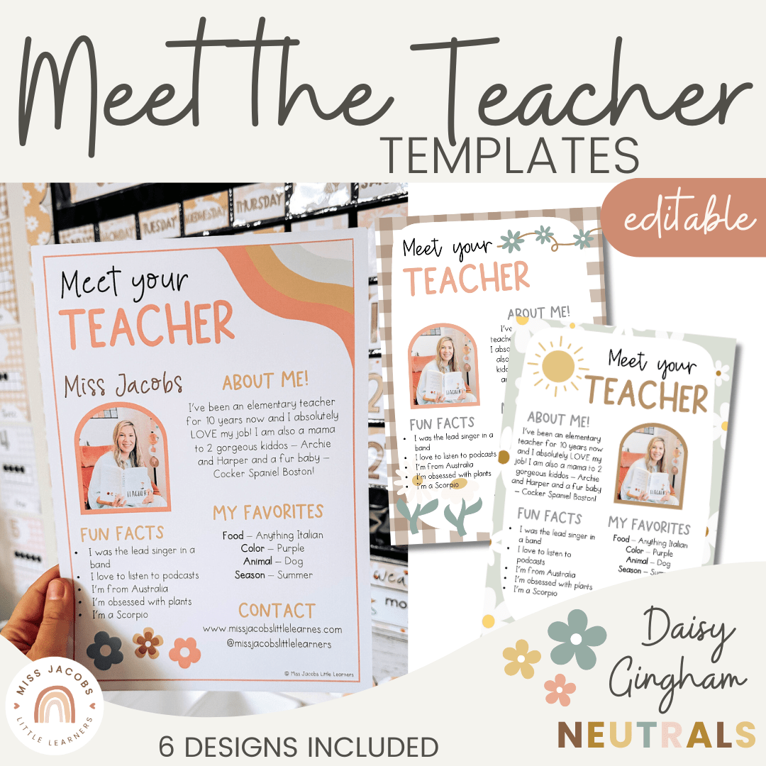 Meet the Teacher Templates | Daisy Gingham Neutrals Classroom Decor ...