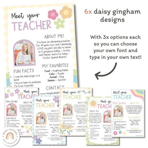 Meet the Teacher Templates | Daisy Gingham Pastels Classroom Decor | Editable - Miss Jacobs Little Learners