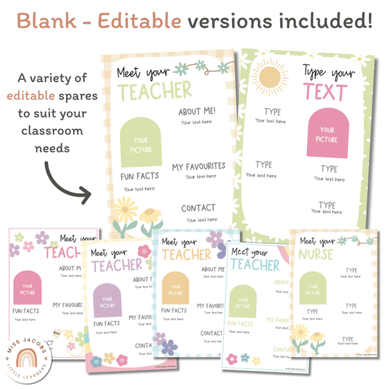 Meet the Teacher Templates | Daisy Gingham Pastels Classroom Decor | Editable - Miss Jacobs Little Learners