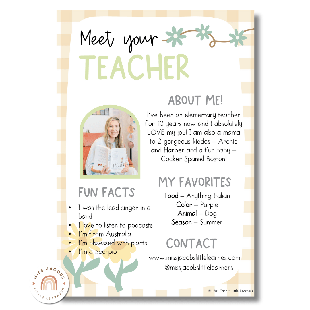 Meet the Teacher Templates | Daisy Gingham Pastels Classroom Decor | E ...