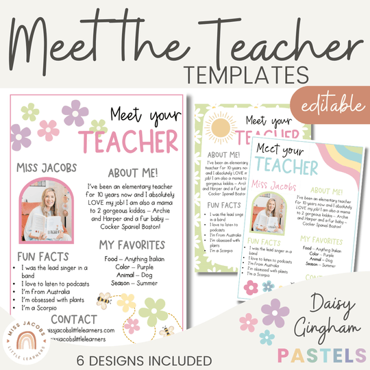 Meet the Teacher Templates - Daisy Gingham Pastels Decor