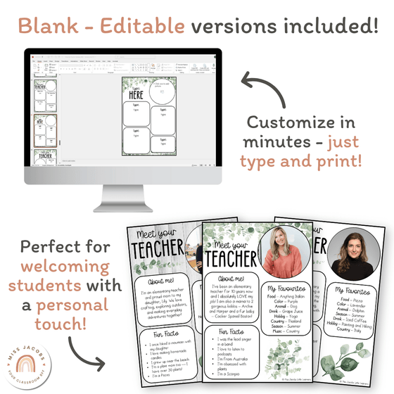 Meet the Teacher Templates - Modern Botanical Decor - Miss Jacobs Little Learners